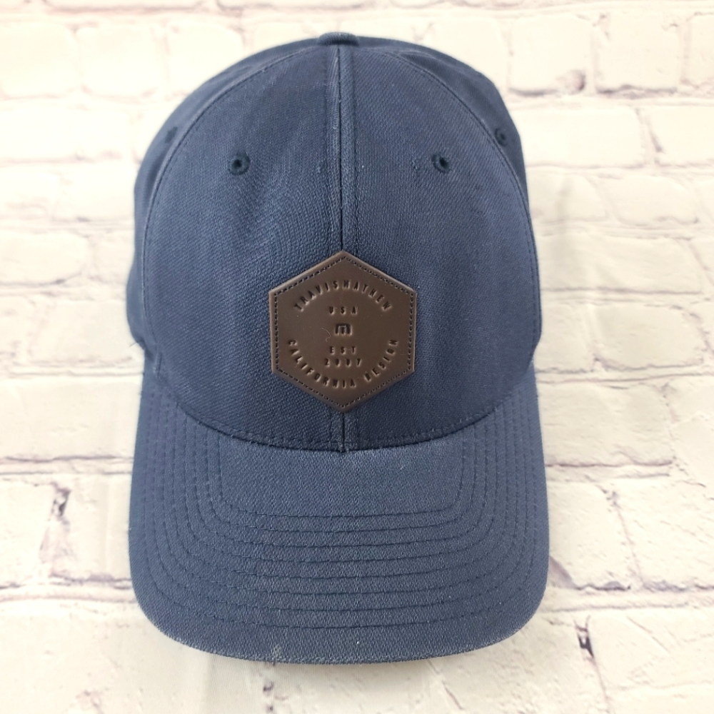 Travis Mathew Dopp Fitted Hat Blue Logo Patch Large
